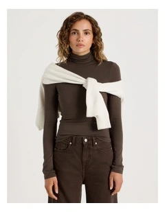 Long Sleeve Roll Neck Top in Hot Fudge