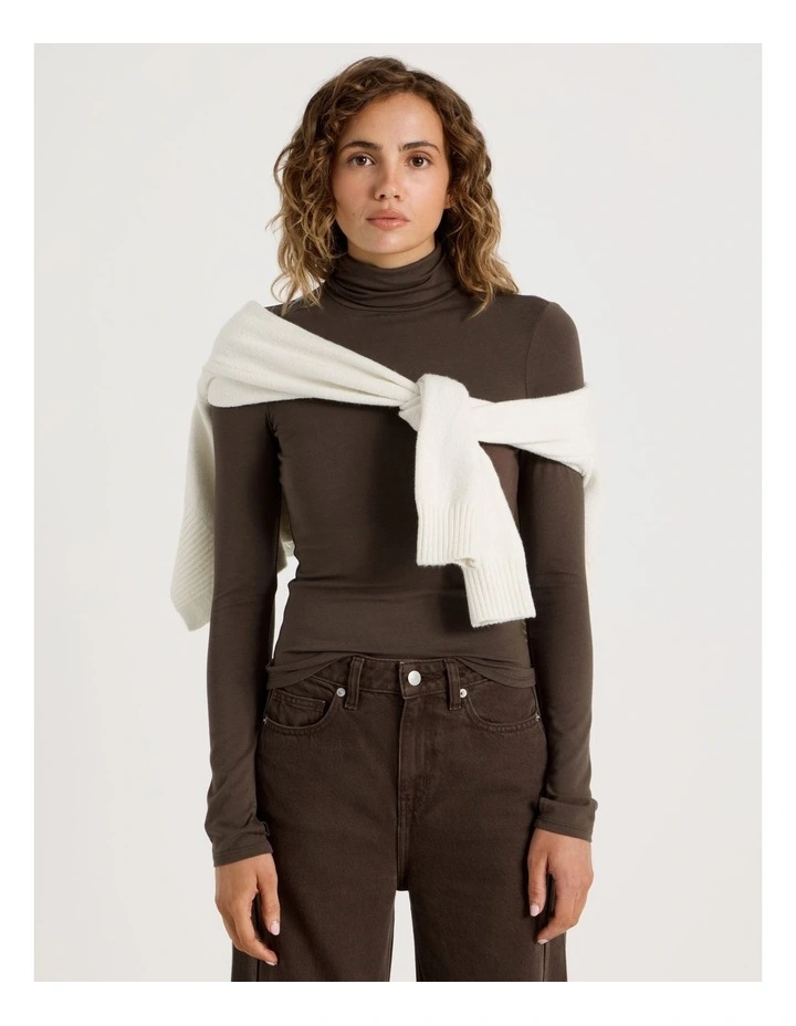 Long Sleeve Roll Neck Top in Hot Fudge image 1