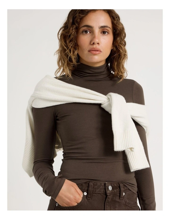 Long Sleeve Roll Neck Top in Hot Fudge image 3