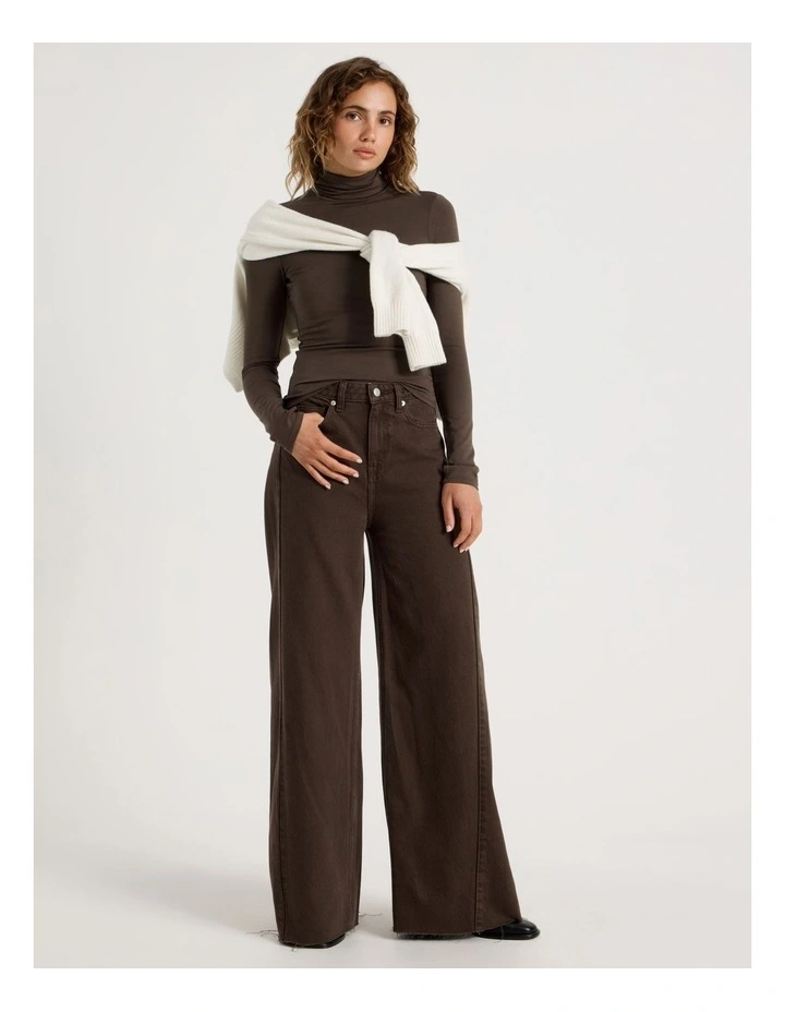 Long Sleeve Roll Neck Top in Hot Fudge image 4