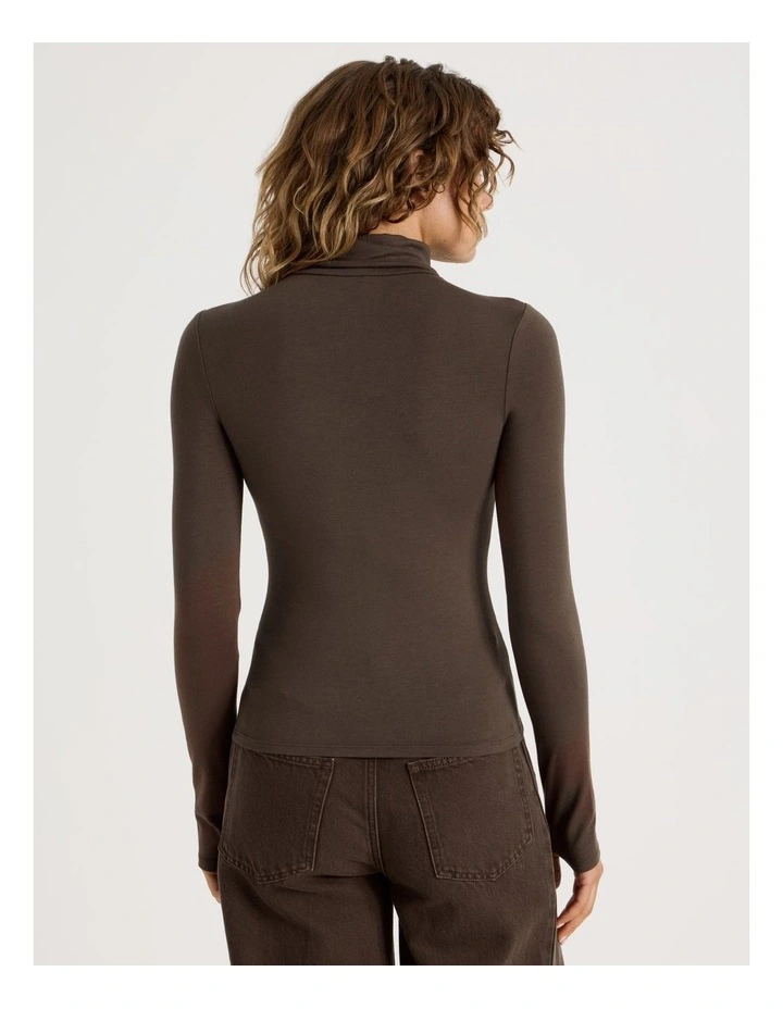 Long Sleeve Roll Neck Top in Hot Fudge image 6