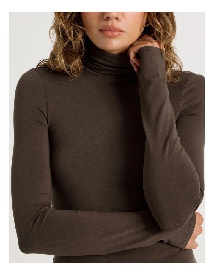 Long Sleeve Roll Neck Top in Hot Fudge image 7