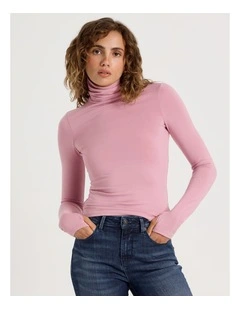 Long Sleeve Roll Neck Top in Lilas