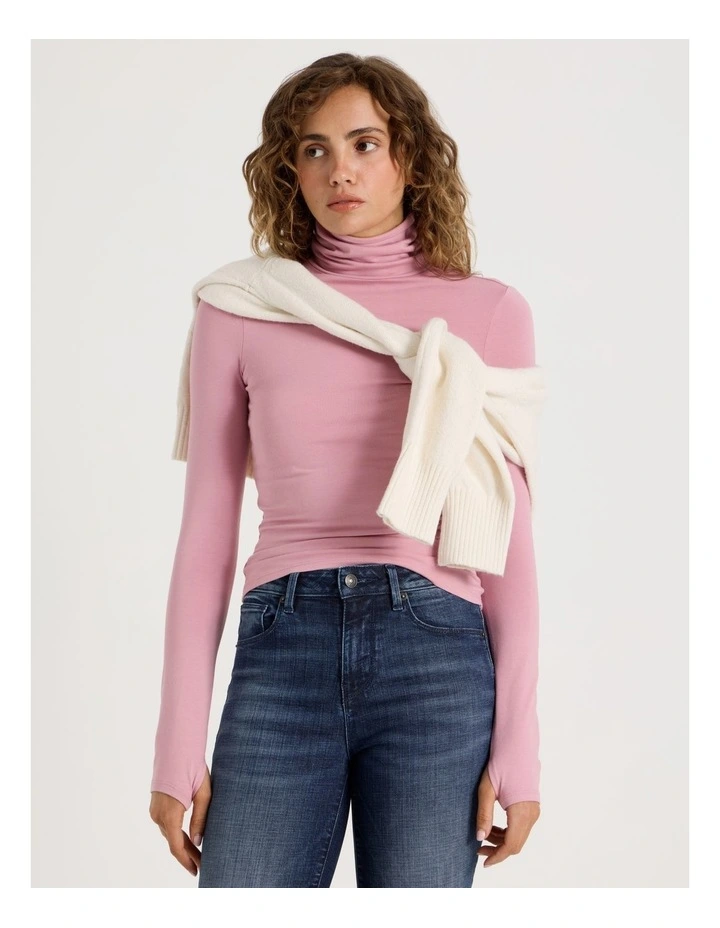 Long Sleeve Roll Neck Top in Lilas image 3
