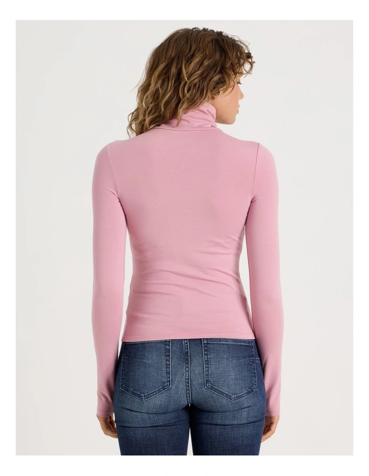 Long Sleeve Roll Neck Top in Lilas image 6