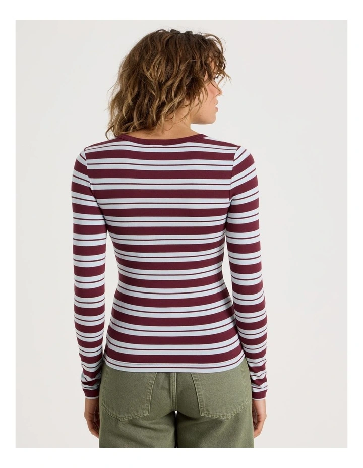 Long Sleeve Scoop Neck Tee in Burgundy/Blue Stripe image 6