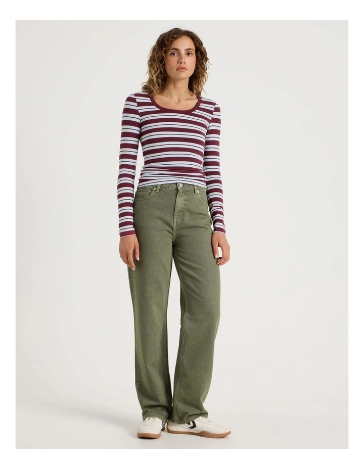 Long Sleeve Scoop Neck Tee in Burgundy/Blue Stripe image 7