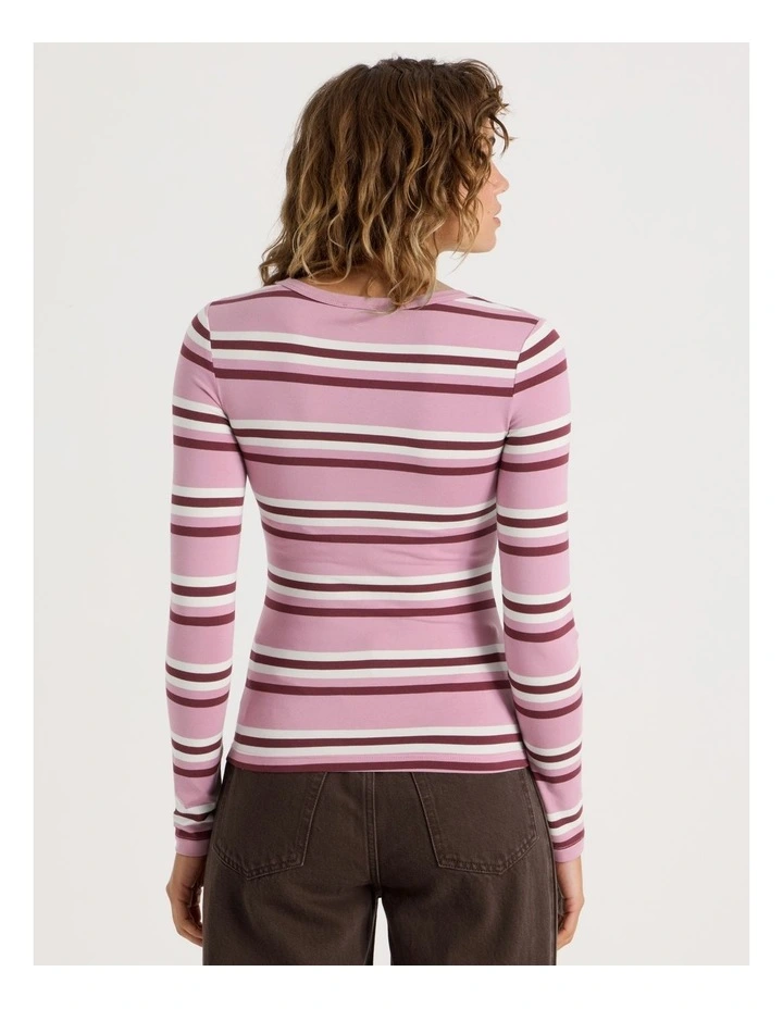 Long Sleeve Scoop Neck Tee in Pink/Burgundy Stripe image 6