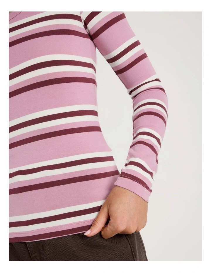 Long Sleeve Scoop Neck Tee in Pink/Burgundy Stripe image 7