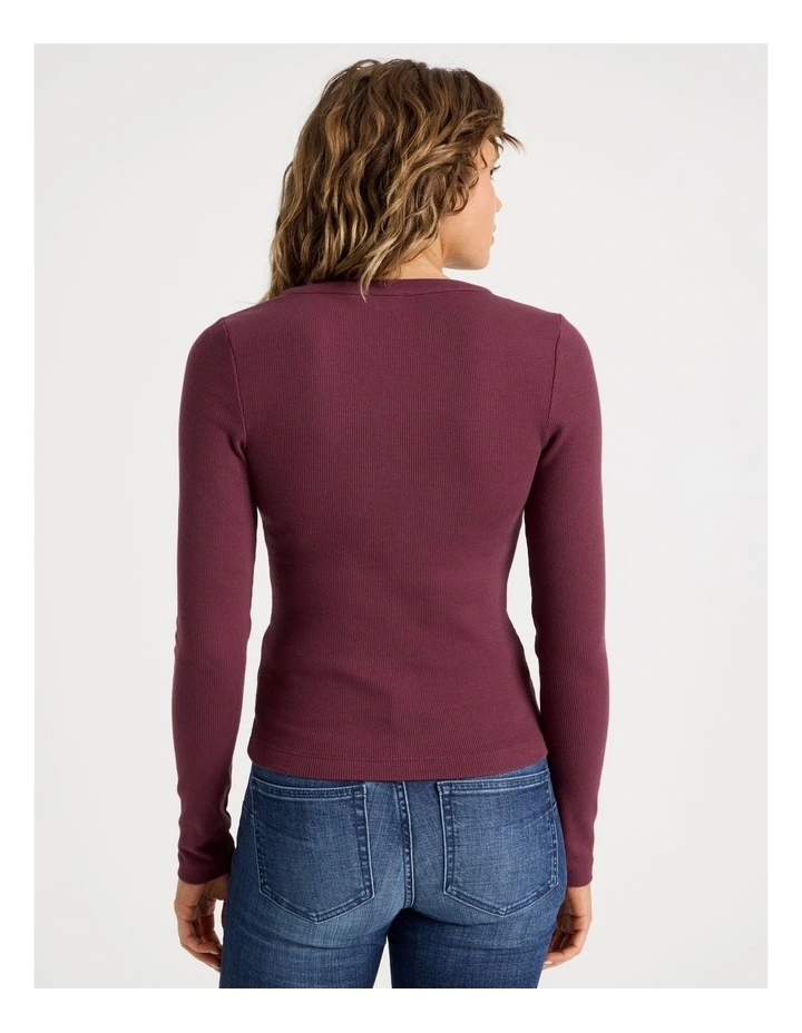 Slim Fit Long Sleeve Rib Henley in Burgundy image 6