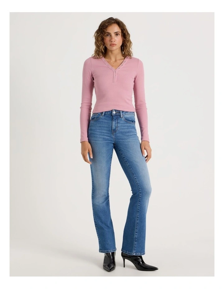 Slim Fit Long Sleeve Rib Henley in Lilas image 2