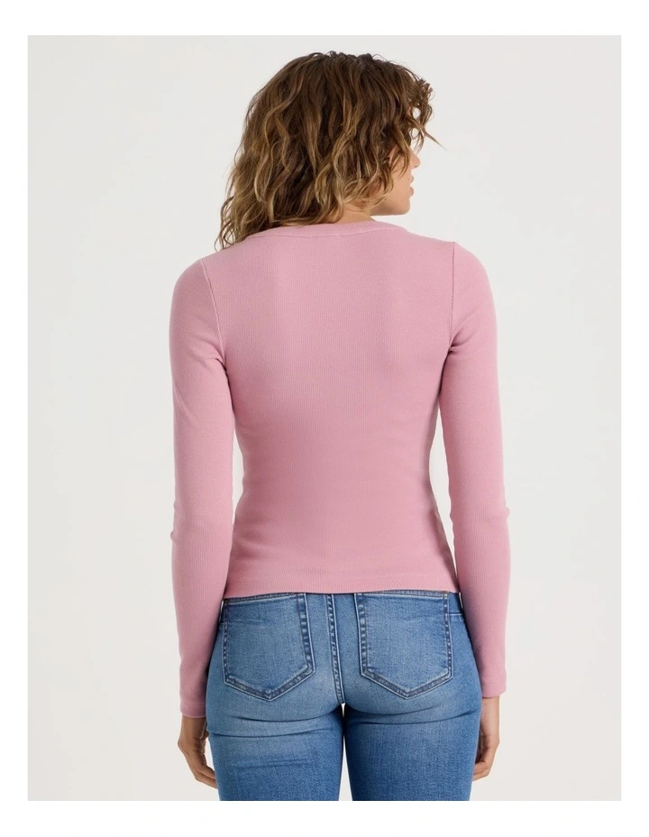 Slim Fit Long Sleeve Rib Henley in Lilas image 6
