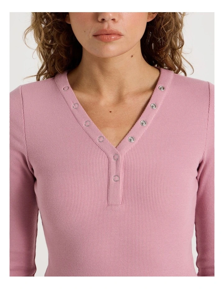 Slim Fit Long Sleeve Rib Henley in Lilas image 7