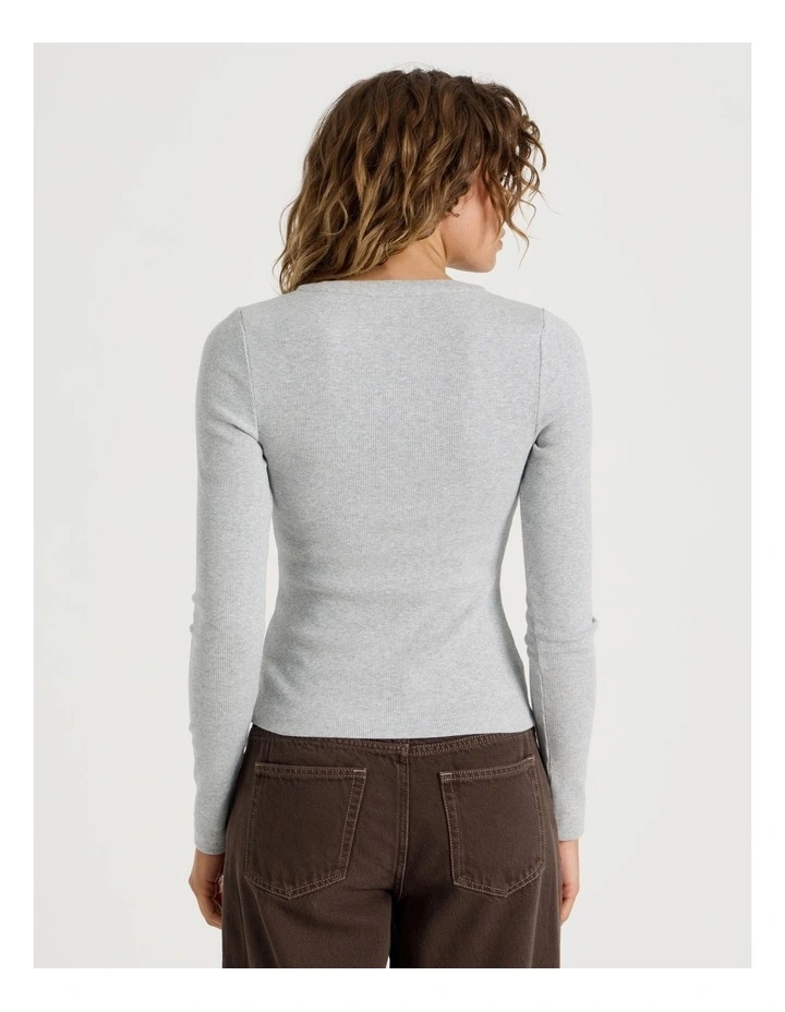 Slim Fit Long Sleeve Rib Henley in Grey Marle image 6