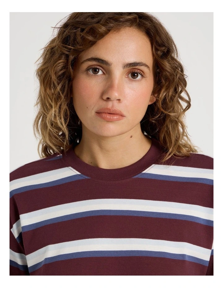 Bell Sleeve Long Sleeve Tee in Burgundy/Blue Stripe image 3