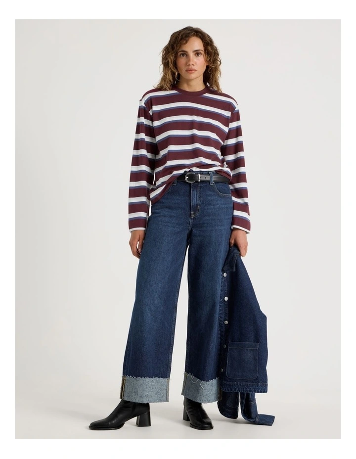 Bell Sleeve Long Sleeve Tee in Burgundy/Blue Stripe image 4