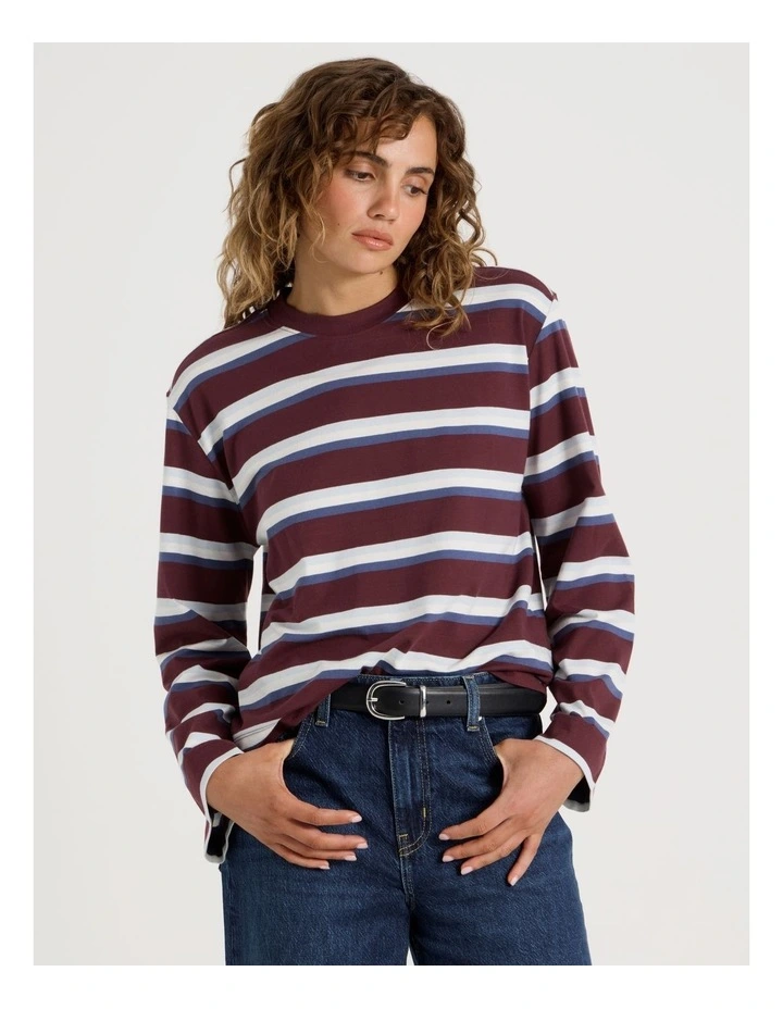 Bell Sleeve Long Sleeve Tee in Burgundy/Blue Stripe image 5