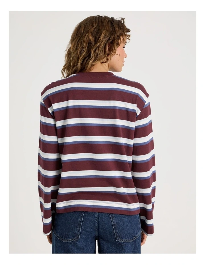 Bell Sleeve Long Sleeve Tee in Burgundy/Blue Stripe image 6