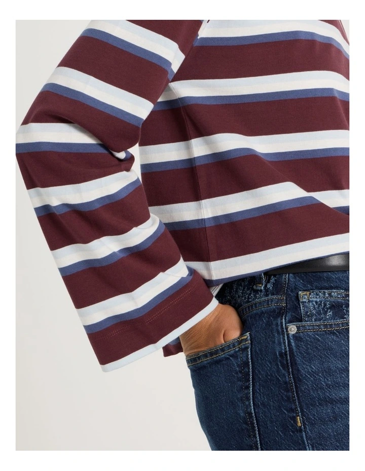 Bell Sleeve Long Sleeve Tee in Burgundy/Blue Stripe image 7