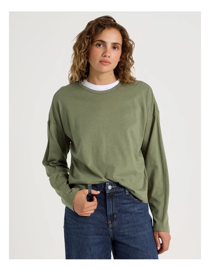Slub Long Sleeve Boxy Tee in Clover image 1