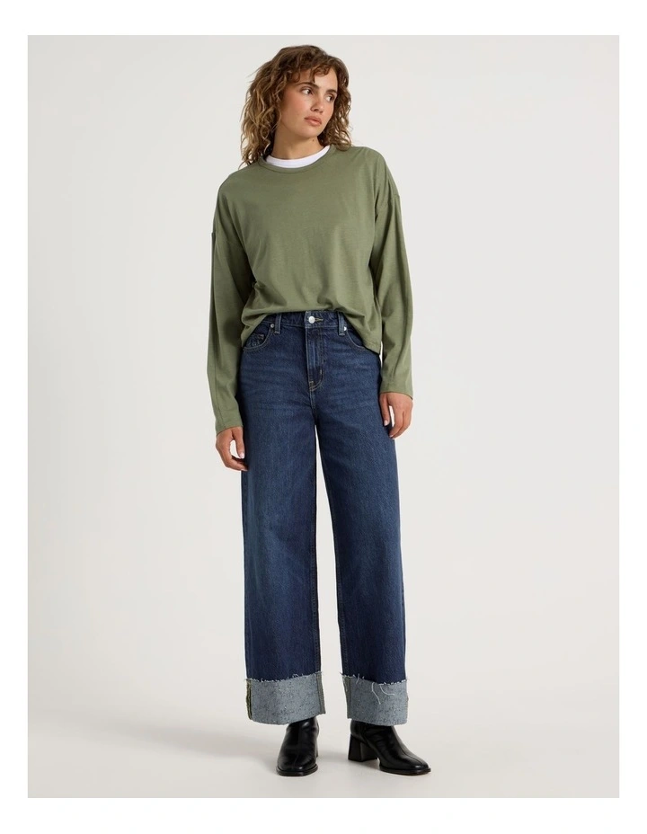Slub Long Sleeve Boxy Tee in Clover image 2