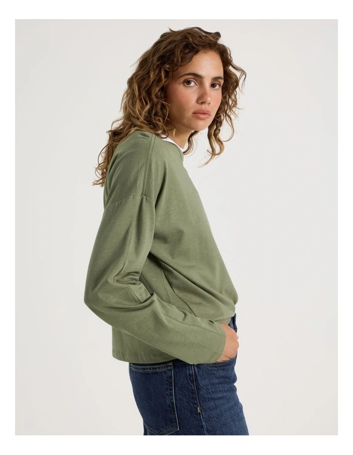 Slub Long Sleeve Boxy Tee in Clover image 3