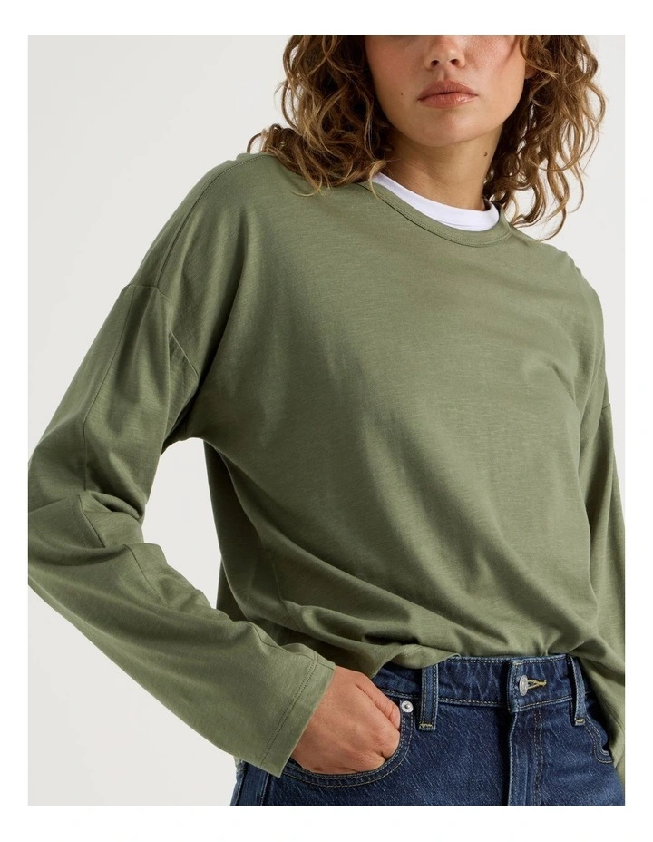 Slub Long Sleeve Boxy Tee in Clover image 4