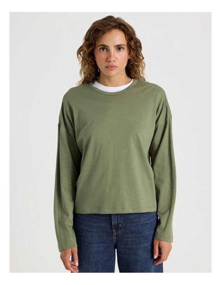 Slub Long Sleeve Boxy Tee in Clover image 5