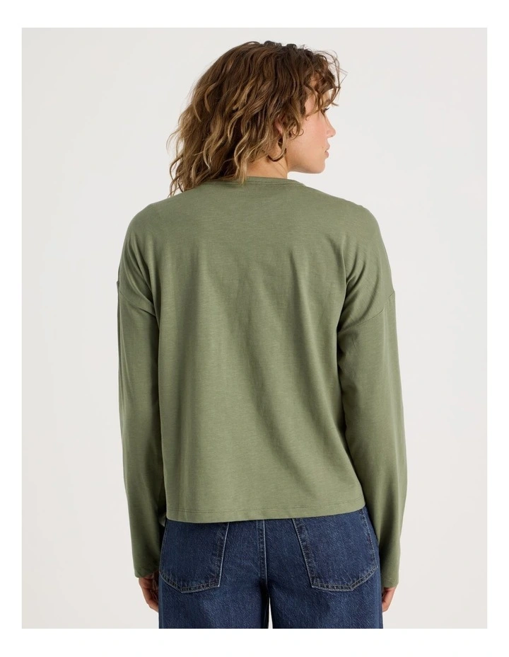 Slub Long Sleeve Boxy Tee in Clover image 6
