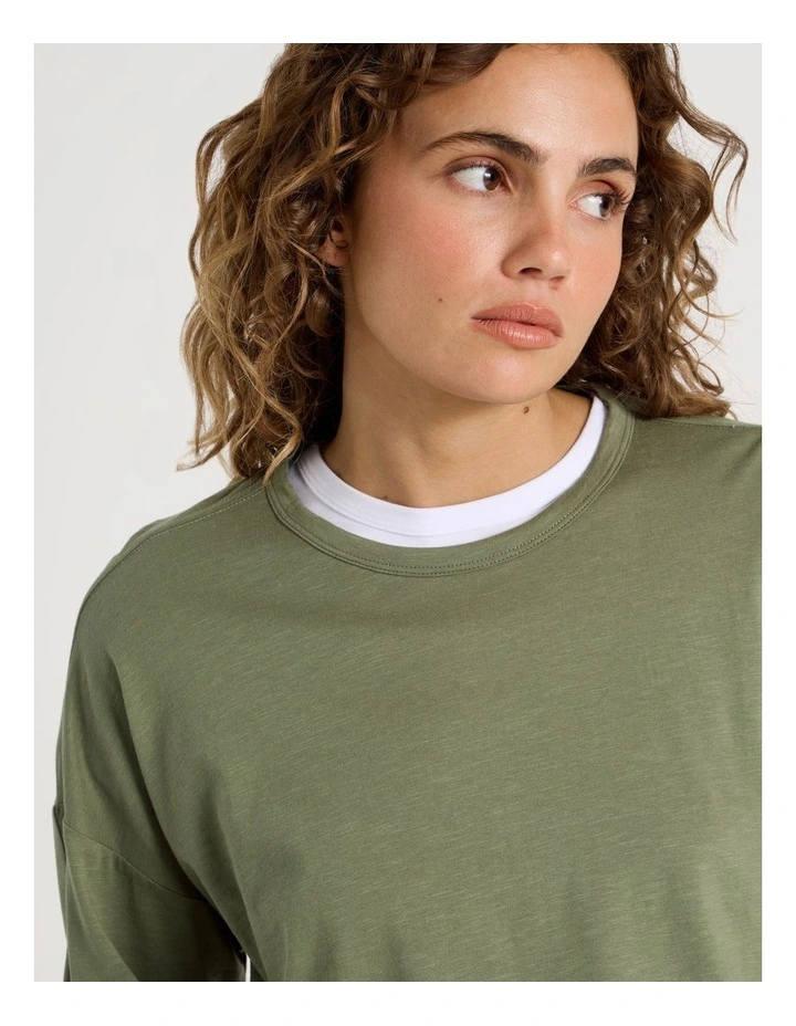 Slub Long Sleeve Boxy Tee in Clover image 7