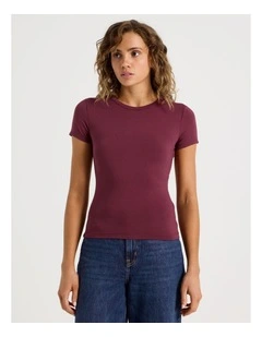 Crew Neck Baby Tee in Burgundy