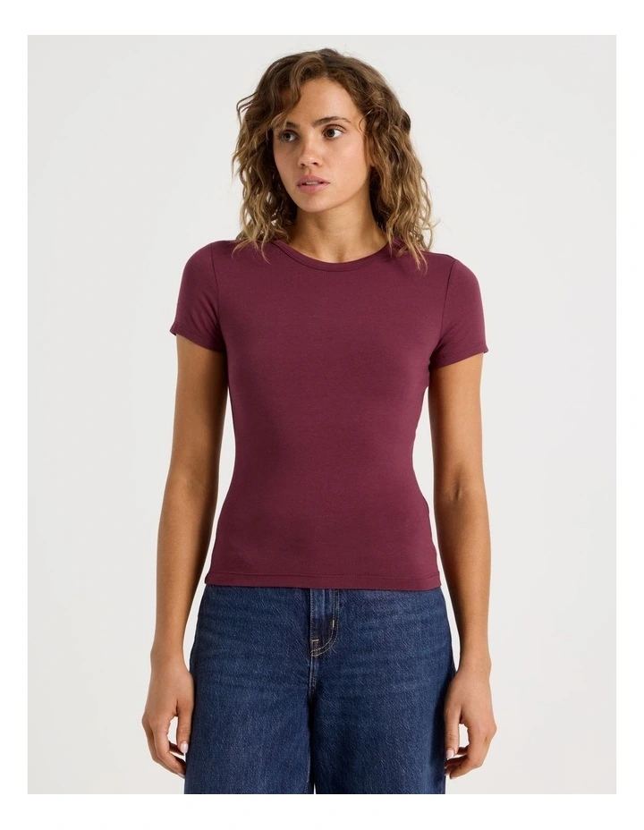 Crew Neck Baby Tee in Burgundy image 1