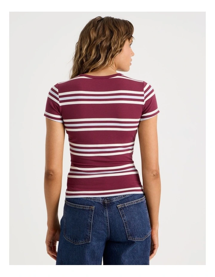 Crew Neck Baby Tee in Burgundy/Blue Stripe image 6