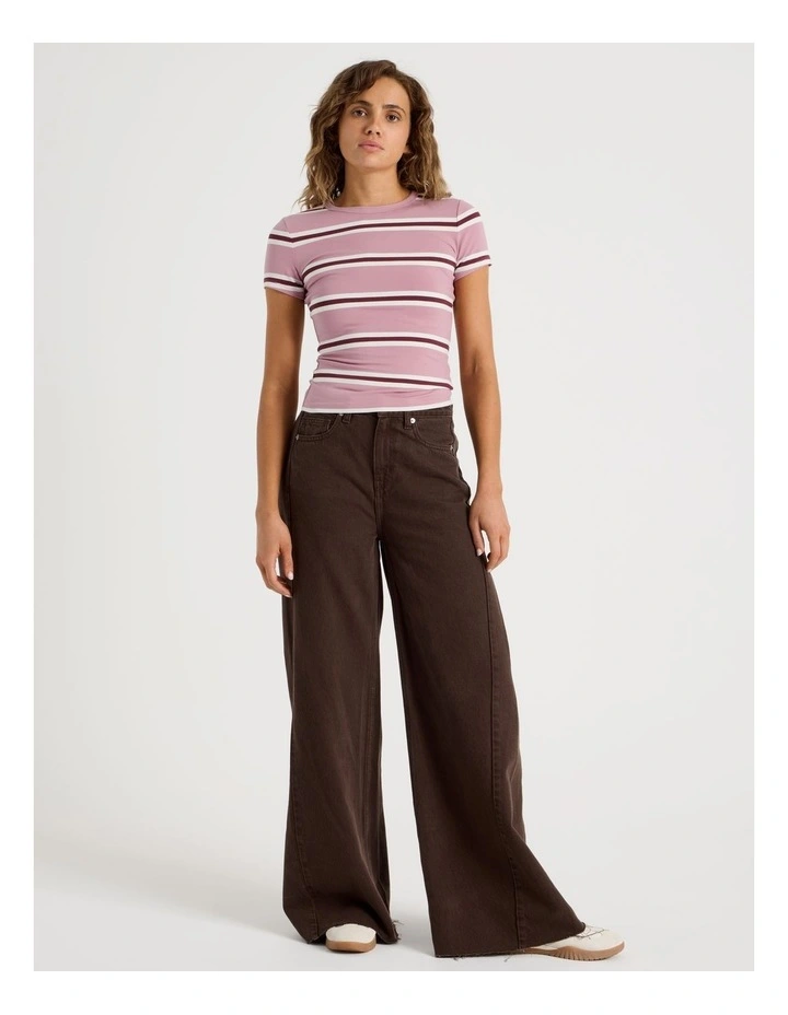 Crew Neck Baby Tee in Pink/Burgundy Stripe image 3
