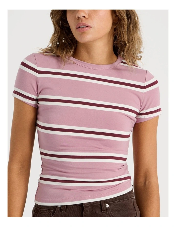 Crew Neck Baby Tee in Pink/Burgundy Stripe image 4