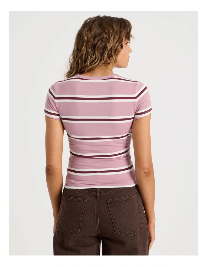 Crew Neck Baby Tee in Pink/Burgundy Stripe image 6