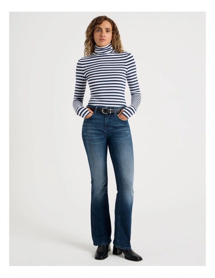 Long Sleeve Roll Neck Top in Navy/White Stripe image 2