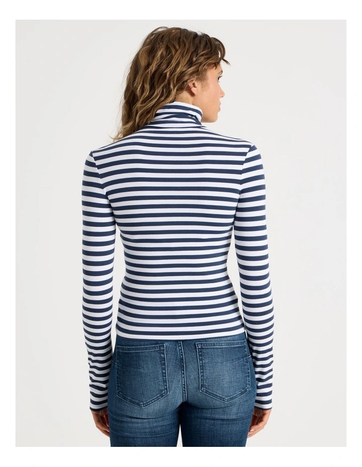 Long Sleeve Roll Neck Top in Navy/White Stripe image 6
