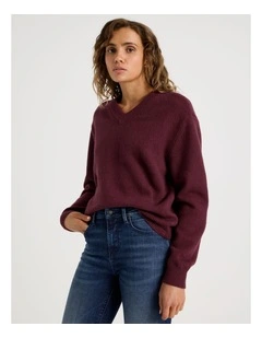 V-Neck Jumper in Burgundy