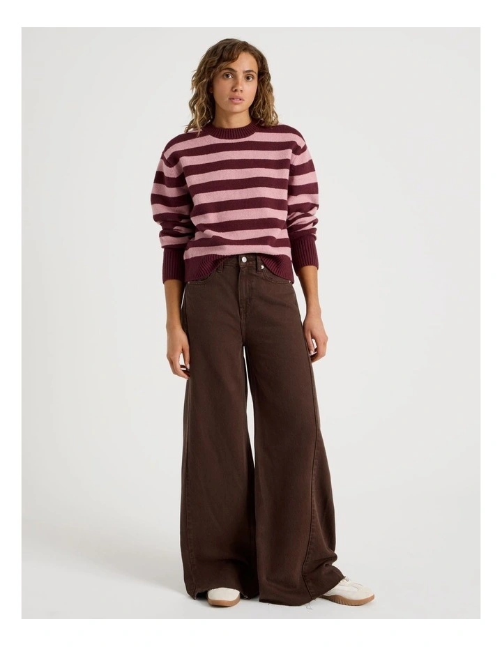 Round Neck Jumper in Lilas/Burgundy Stripe image 3