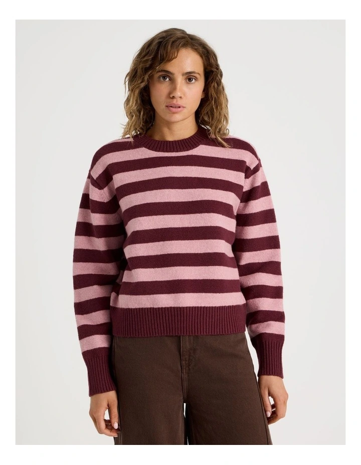 Round Neck Jumper in Lilas/Burgundy Stripe image 5