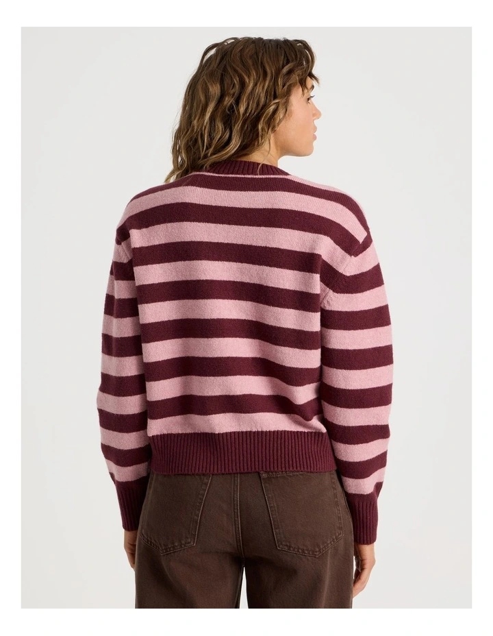 Round Neck Jumper in Lilas/Burgundy Stripe image 6