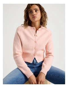 Round Neck Button Through Cardigan in Lotus