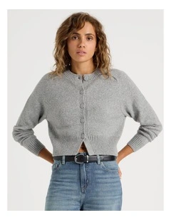 Round Neck Button Through Cardigan in Grey