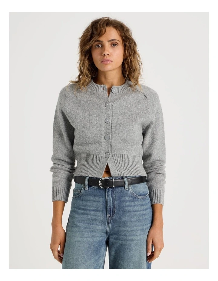 Round Neck Button Through Cardigan in Grey image 3