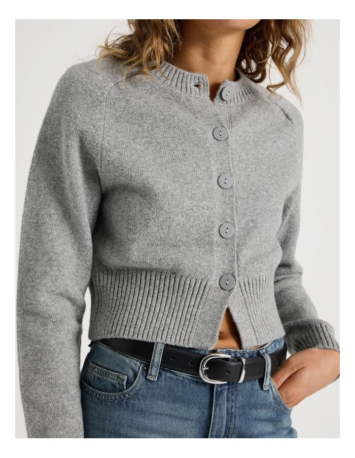 Round Neck Button Through Cardigan in Grey image 4