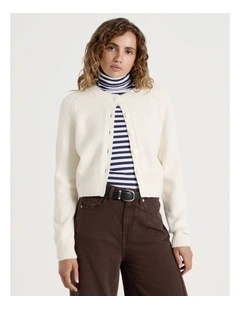 Round Neck Button Through Cardigan in Egret