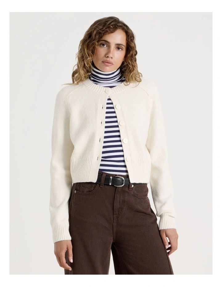 Round Neck Button Through Cardigan in Egret image 1