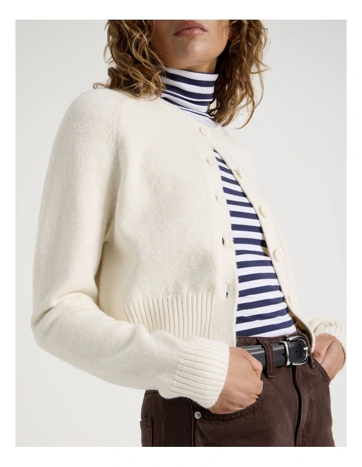 Round Neck Button Through Cardigan in Egret image 2