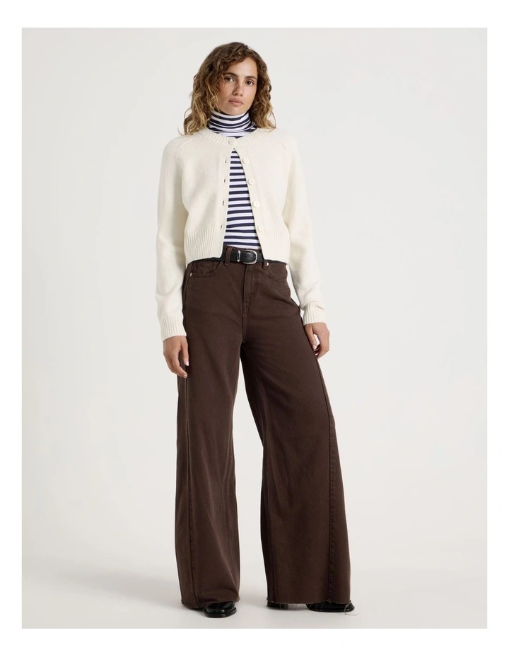 Round Neck Button Through Cardigan in Egret image 3